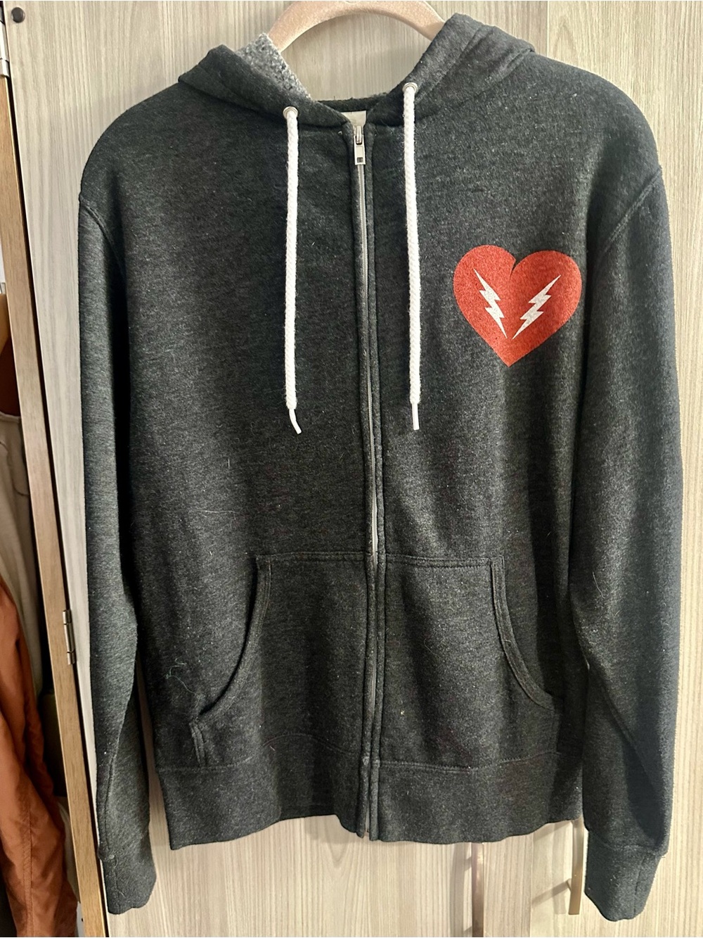 Revivalists Charcoal Zip Hoodie with Red Heart Graphic